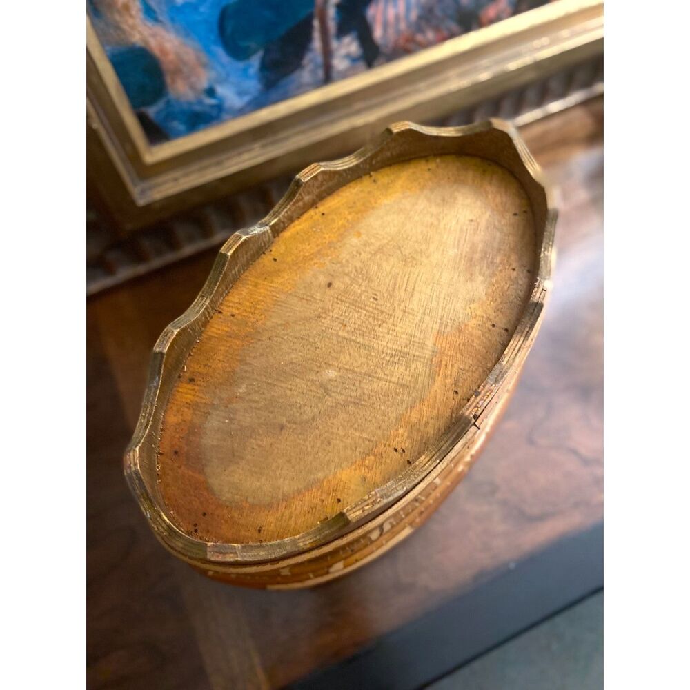 Vintage Rattan Pencil Reed Basket Wood Interior Oval Lid - Picture 9 of 12